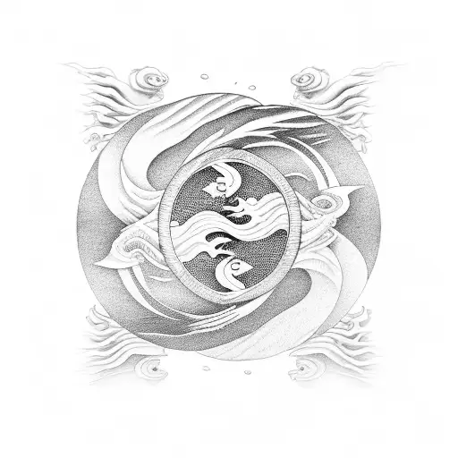 Yin And Yang With Water Waves And Wu Wei Symbol