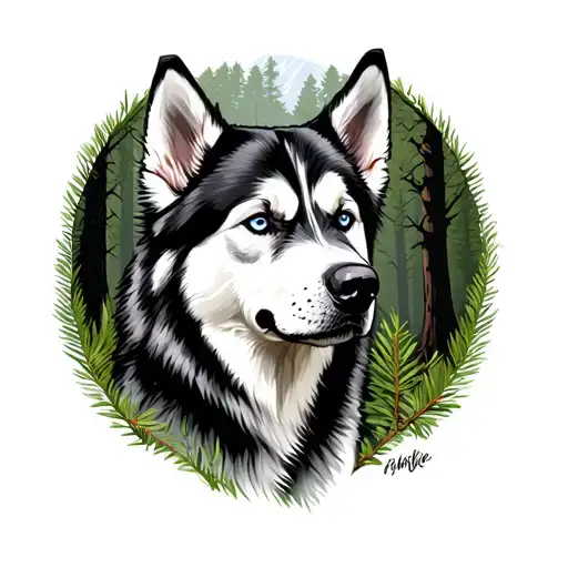 Husky In A Forest Looking