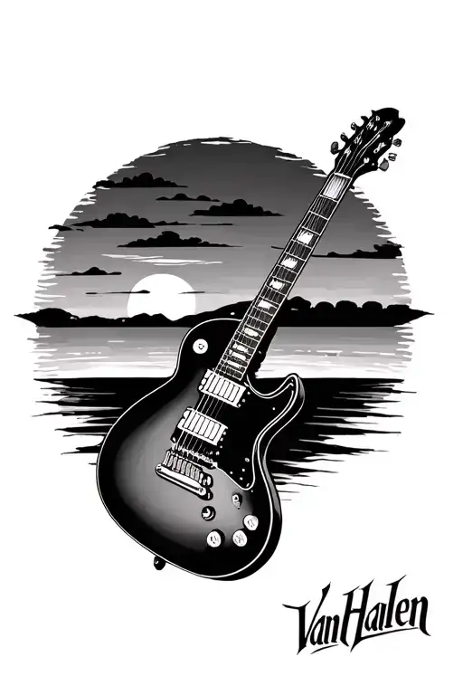 Van Halen Guitar With Sunset Background
