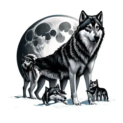 Pack Of Wolves With Moon