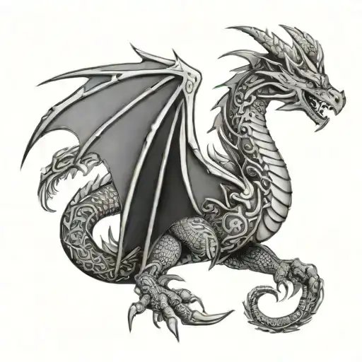 Medieval Dragon With Tribal Patterns