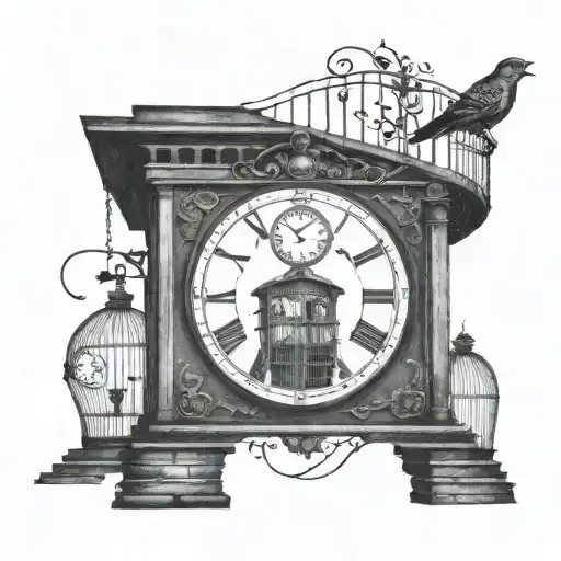 Vintage Bird Cage Vintage Timeless Clock Spiral Staircase Brick Path Fairy Door