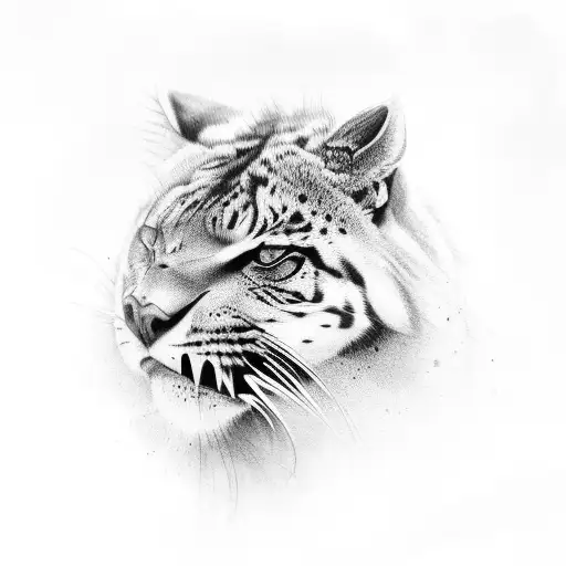 A Black-grey Tattoo Of A Fierce Wild Animal In Motion