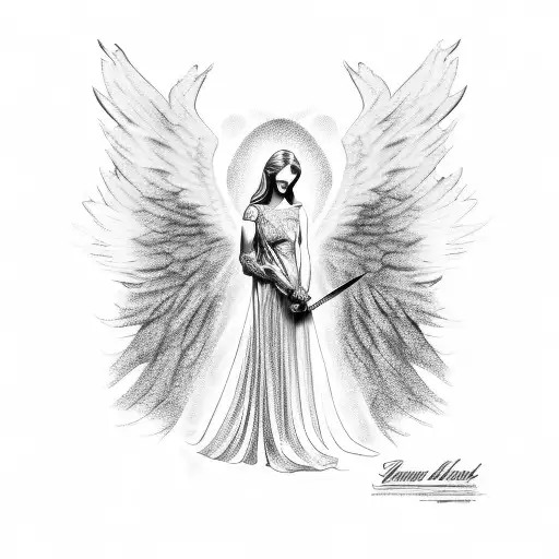 Angel Holding A Dagger In A Louis Vuitton Gown