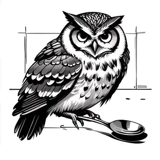 Owl Perched On Kitchen Counter With A Spoon Baking