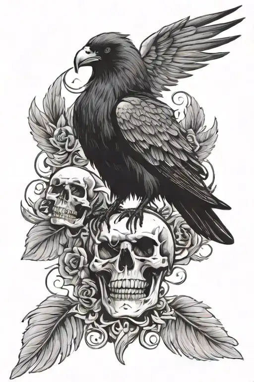 Crow And Skull With Wings