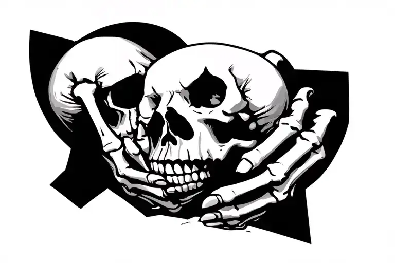 Skeleton Hands Holding In Pain A Skull Looking Like The Joker