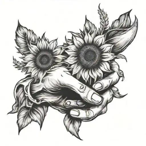 Bone Hand Holding A Sunflower