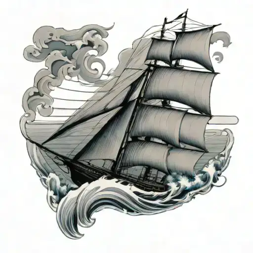 Blue Nose Schooner On Ocean Waves With A Light House