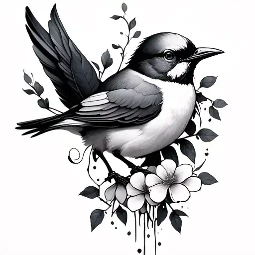 Bird With Vine Flower Coming Out Of Head