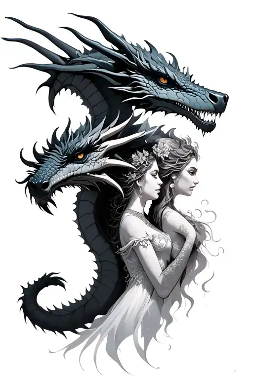 Dragon And Maiden Looking Sideways