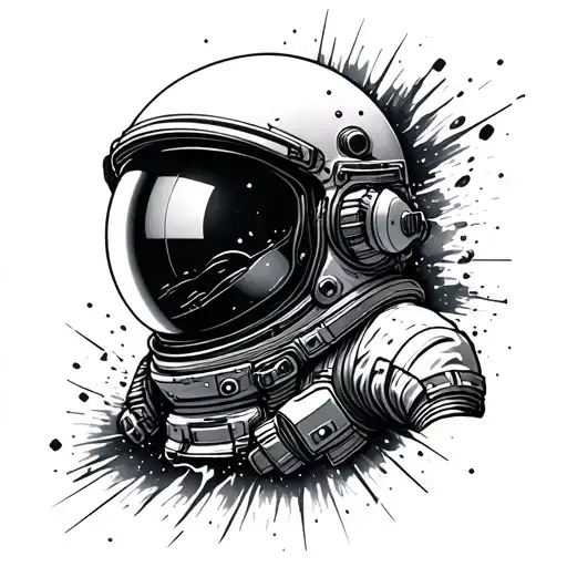 Astronaut Helmet Exploding Into Space Surrounded