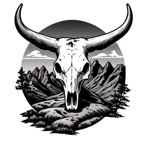 Superstition Mountains With Sunset And Cow Skull