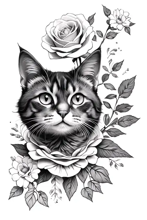 Cat With Flowers And A Rosette