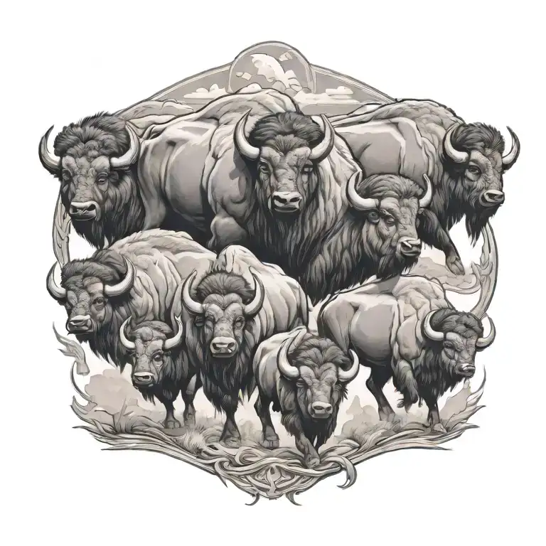 A Herd Of Charging Buffalo