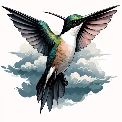 Humming Bird With Cloud Background