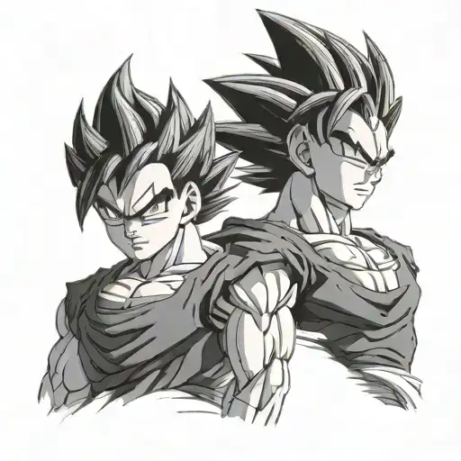 Goku And Vegeta Faces In Half Together Dragon Ball