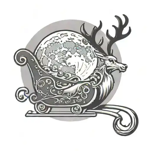 Santa's Sleigh In Front Of Moon