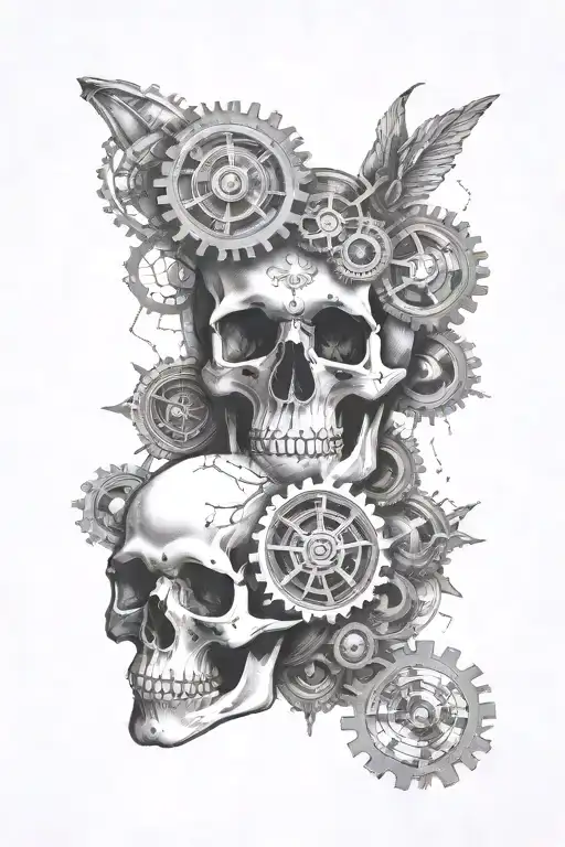 Psychedelic Skull Galaxy With Gears