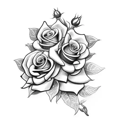 A Black-grey Tattoo Of A Catholic Saint Holding A Bouquet Of Roses