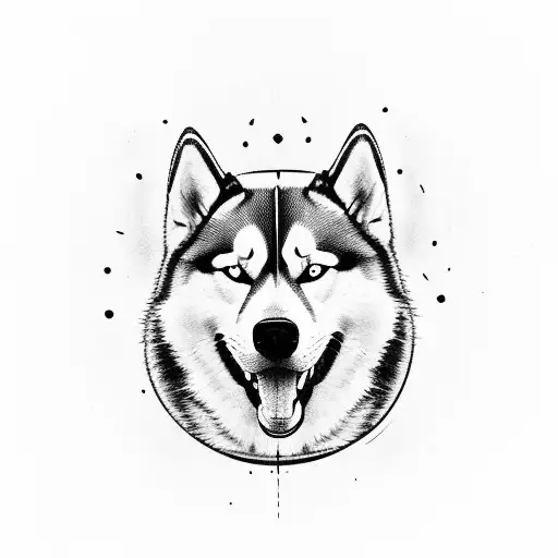 A Skateboard Deck With A Siberian Husky Design