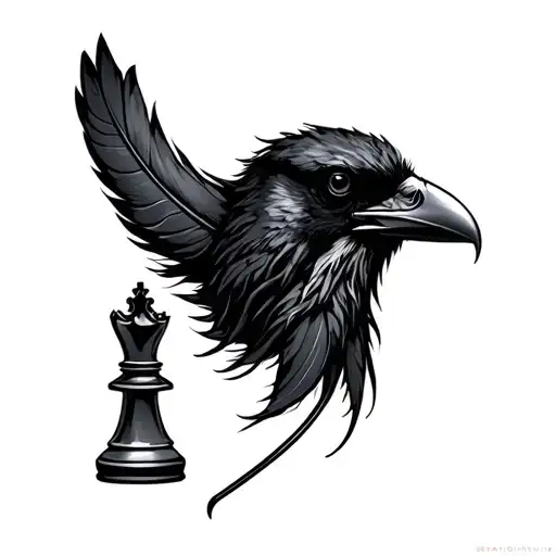 King Chess Piece And Raven Feather
