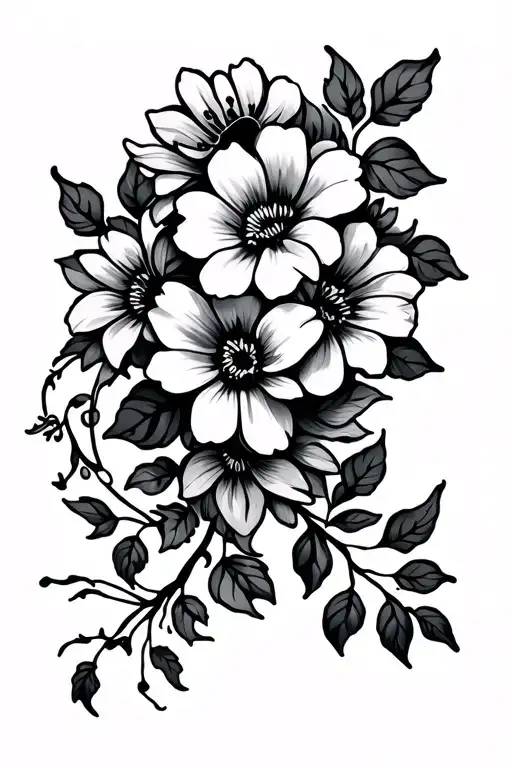 Pionese Flowers On Shoulder With A Vine Going On The Colar Bone