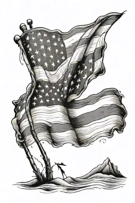 Simple American Flag Waving On A Beach