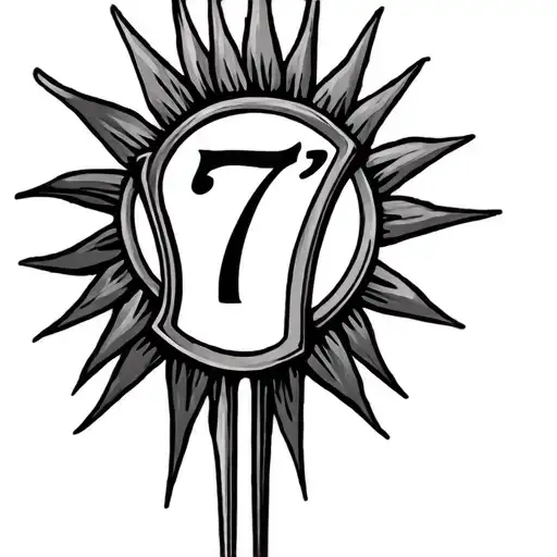 Hair Pick But Replace The Prongs With Three 7'S And Add A Sun In The Background