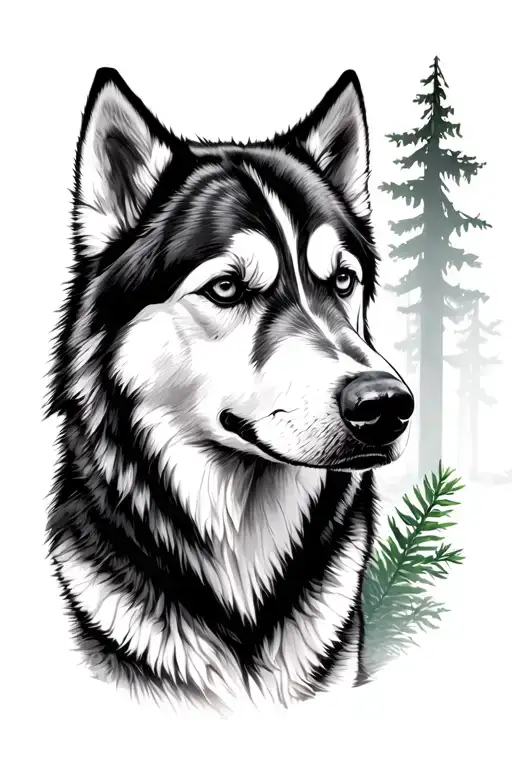 Husky In A Forest Looking