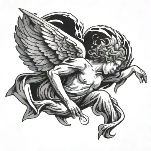 Angel Falling With A Hands Forming A Heart