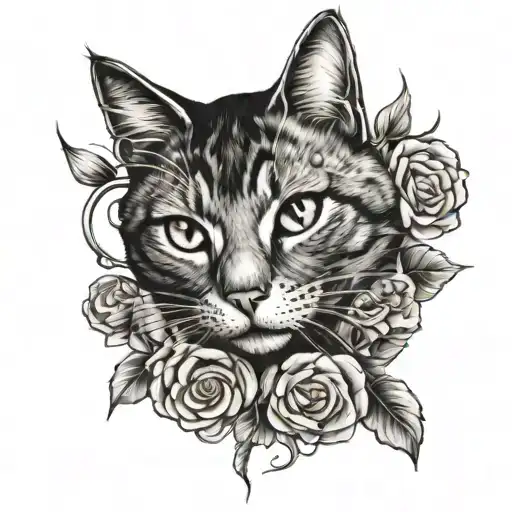 Creepy Cat And Flowers