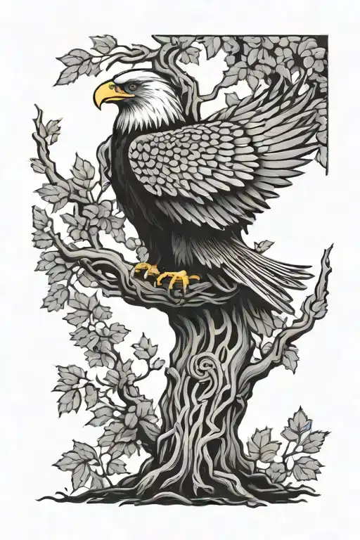 A Forest Scene With A Celtic Knot Tree Trunk And A Hidden Polish Eagle In The Leaves