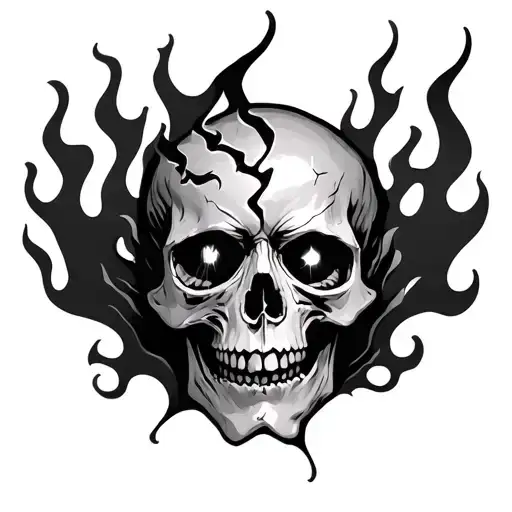Broken Skull With Flames In The Eyes Black Background
