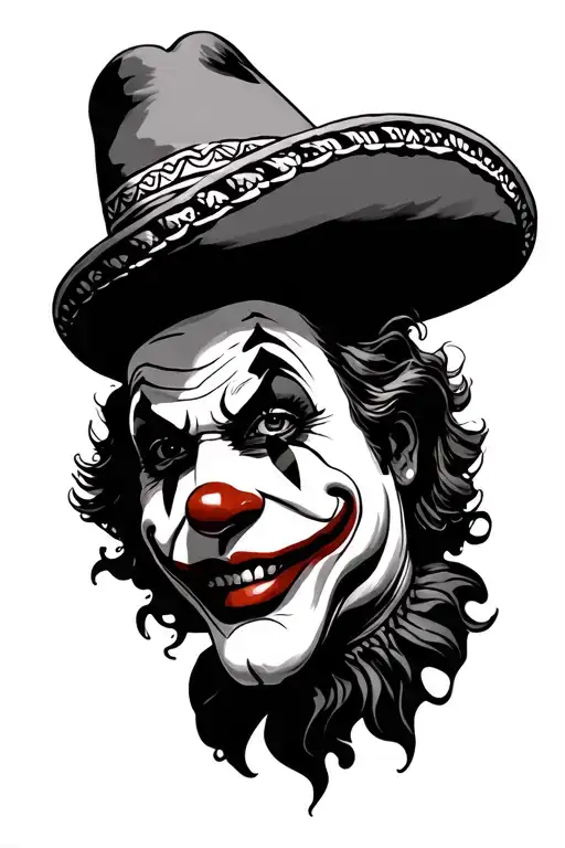 Killer Clown Face With A Mexican Hat