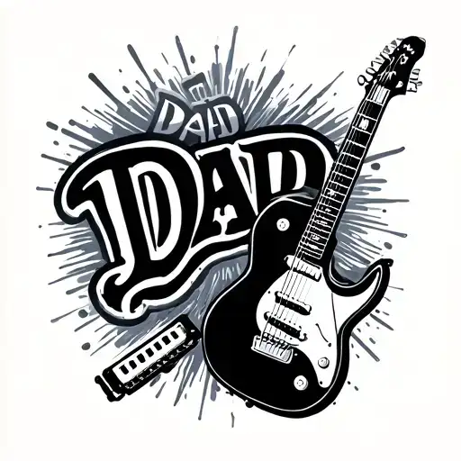 Electric Guitar And Harmonica With The Word Dad