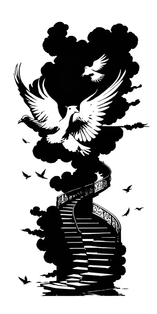 Heaven Staircase With Clouds Doves