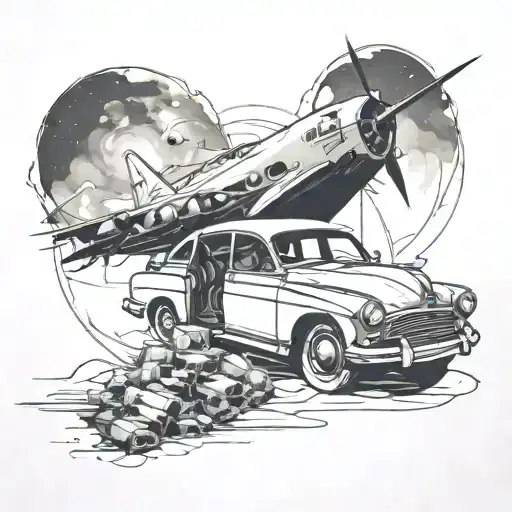 Create A Tattoo Of A Time-traveling Car Inspired By Fantasy Movie Aesthetics