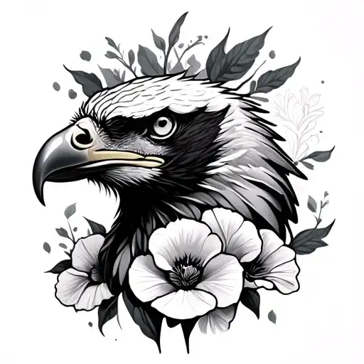 Eagle Head With Poppies And Gladiolas Flowers