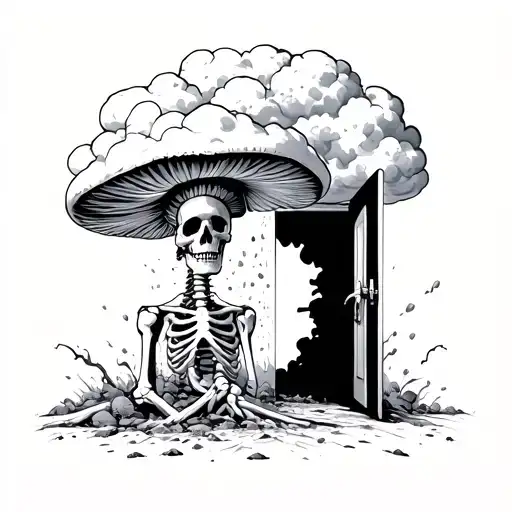 Skeleton Opening Door To A Mushroom Cloud