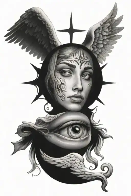 Eye And Angel Praying With Cross