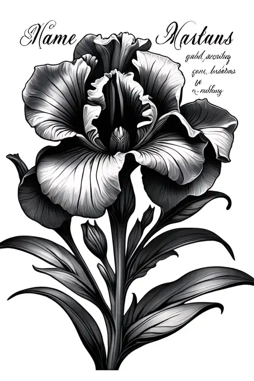 Black Iris Flower With Name Written
