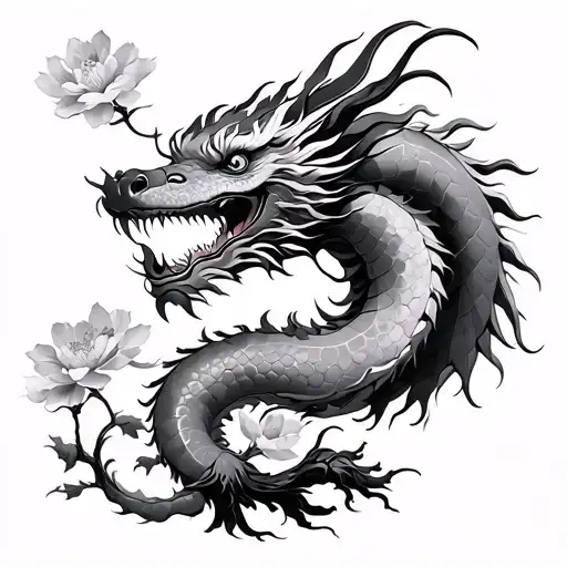 Chinese Dragon And Sakura
