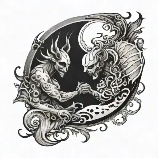 Yin Angel And Yang Devil Fading Into Each Other