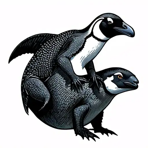 Penguin Riding A Komodo