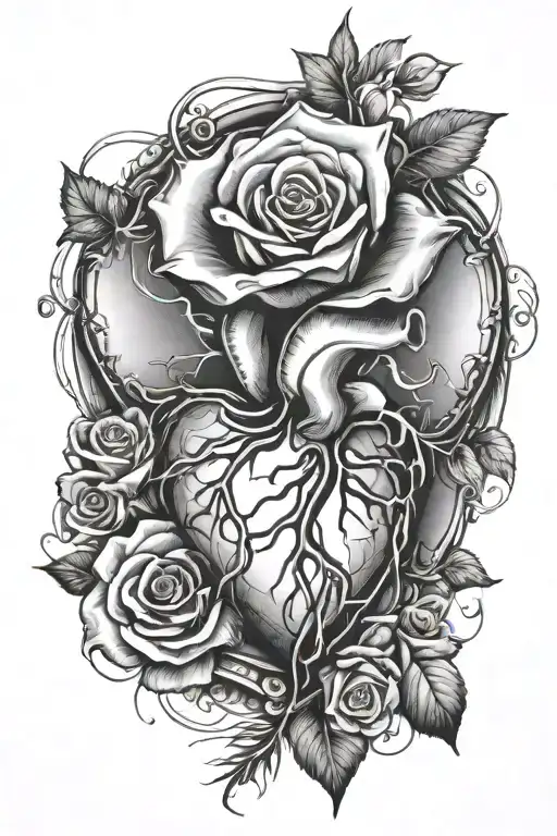 Broken Heart Stiched Together With Rose Surrounded