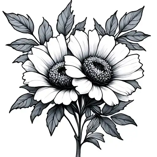 August And January Flower Fine Line Drawing