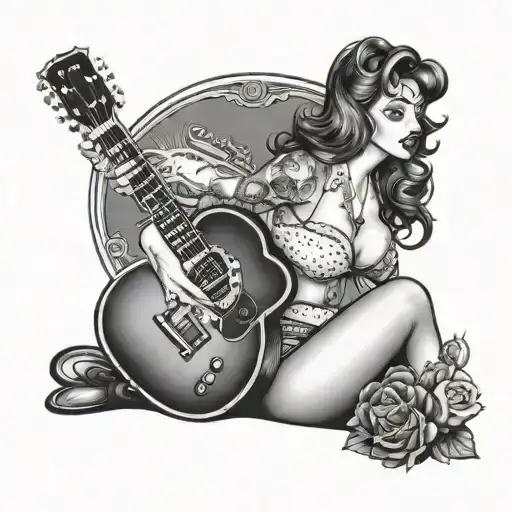 Pin Up Girl Sitting On A Gibson Guitar Intertwined