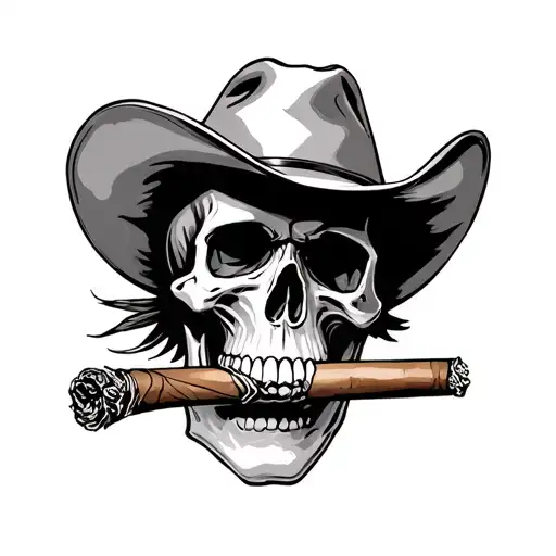 Skull With Cowboy Hat And Cigar