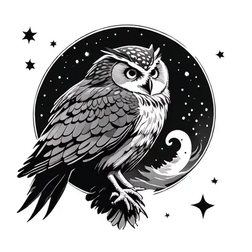 Flying Owl With Moon Background